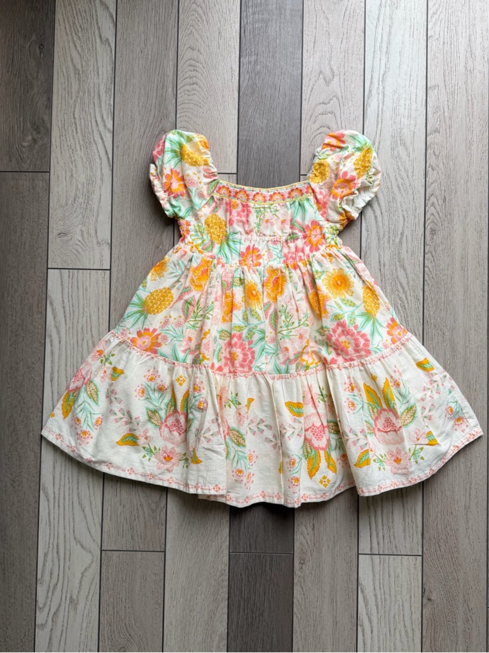 Rachel Zoe Cream Floral Puff Sleeve Dress with Pink and Yellow Flowers 4T
